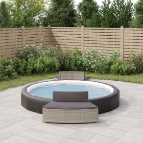 Spa Benches with Cushions 2 pcs Gray Poly Rattan