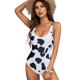 Cow Print Spa One-Piece Swimsuit (Color: colorful, size: XL)